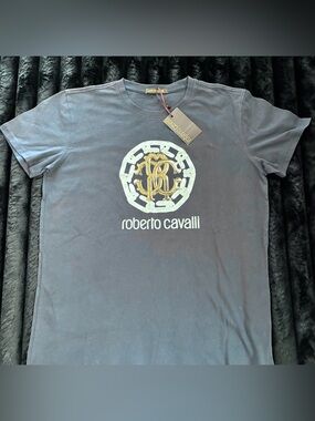 New Men’s Roberto Cavalli Navy Blue T-shirt  Size L